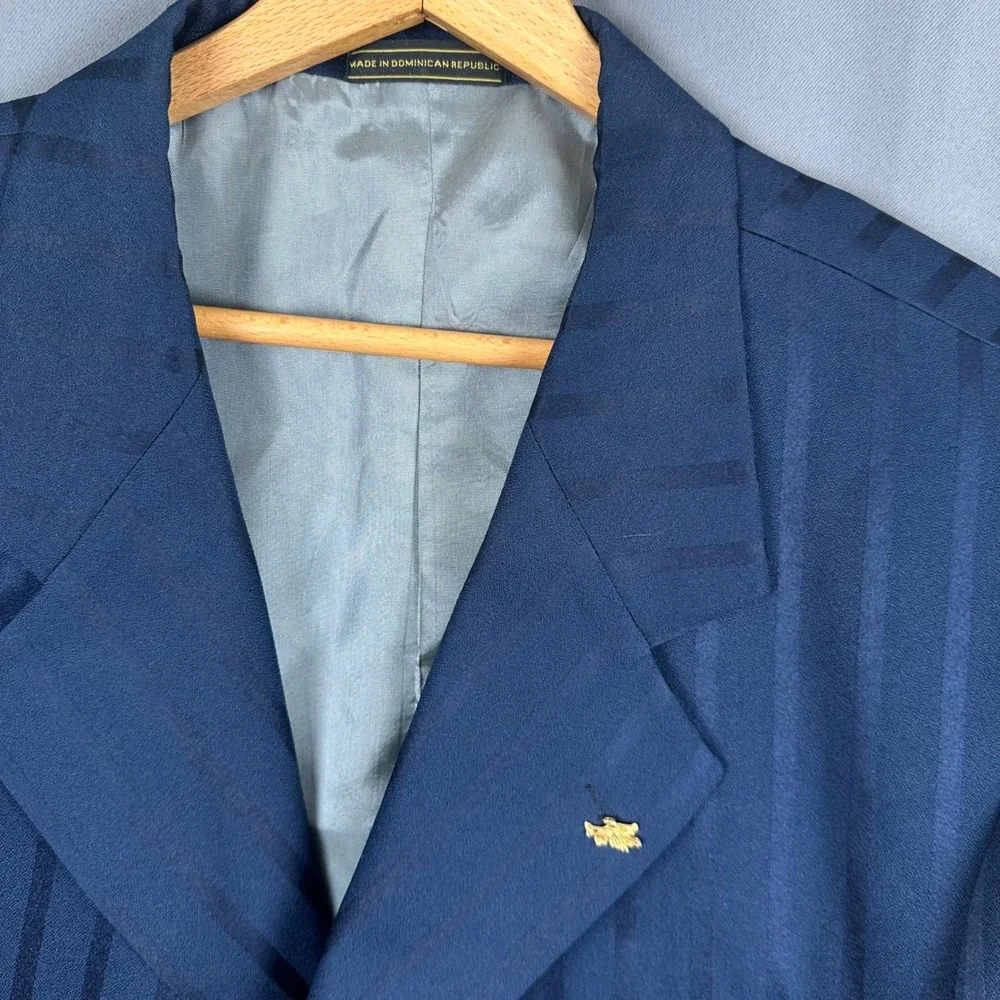 Falcone Curtis Mens 50 Long Navy Blue Pinstripe 3-Button Longline Blazer Jacket